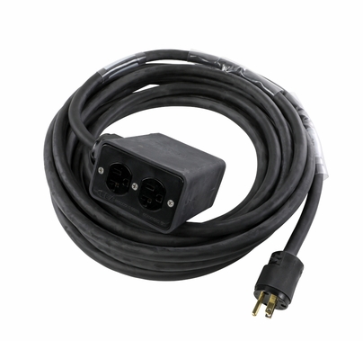 Rubber Quad Box, 15A Edison Plug 25ft 12/3 SOW, (2) 20A Duplex