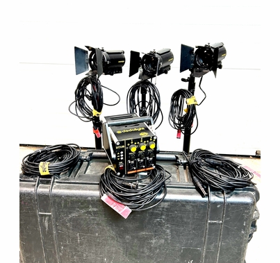 Used Dedolight 150W (3) Light Kit 24v Tungsten with Pelican Case