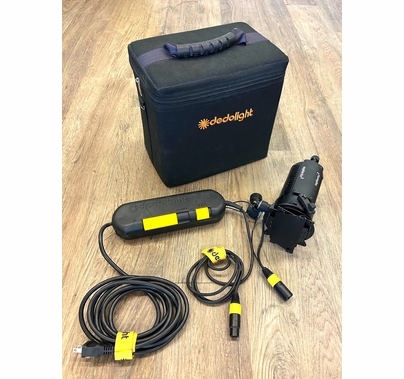 Used Dedolight 150w DLH4 w/ 24v Dimmable Power Supply, Barndoor, Case