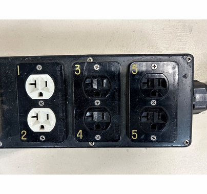 Used Lex 100A Woodhead Male Stage Pin to (5) 20A Edison | Breakered