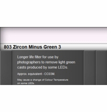 Zircon 803 Minus Green 3 LED Lighting Gel Sheet