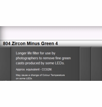Zircon 804 Minus Green 4 LED Lighting Gel Sheet