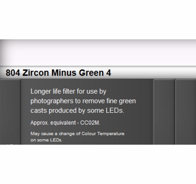 Zircon 804 Minus Green 4 LED Lighting Gel Sheet