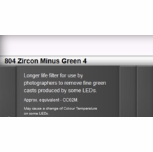 Zircon 804 Minus Green 4 LED Lighting Gel Sheet