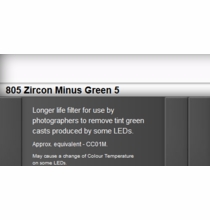 Zircon 805 Minus Green 5 LED Lighting Gel Sheet