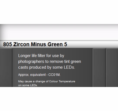 Zircon 805 Minus Green 5 LED Lighting Gel Sheet