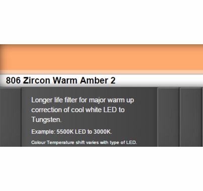 Zircon 806 Warm Amber 2 LED Lighting Gel Sheet
