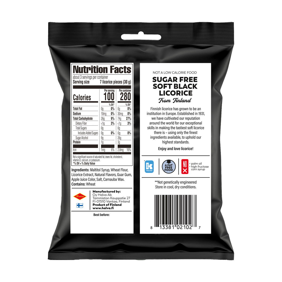 Halva European Style SugarFree Black Licorice Finnish Candy, Coffee