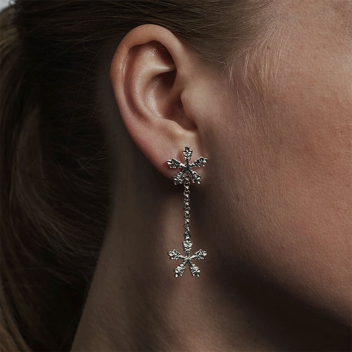 Kalevala Snow Crystal Convertible Silver Earrings Made in Finland