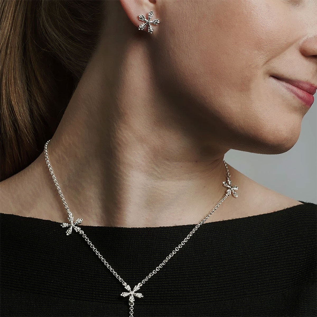 Kalevala Snow Crystal Convertible Silver Earrings Made in Finland