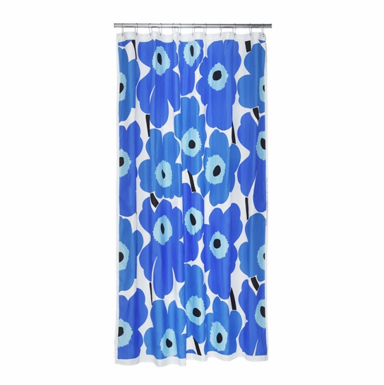 Marimekko Blue Unikko Long Polyester Shower Curtain Marimekko Shower