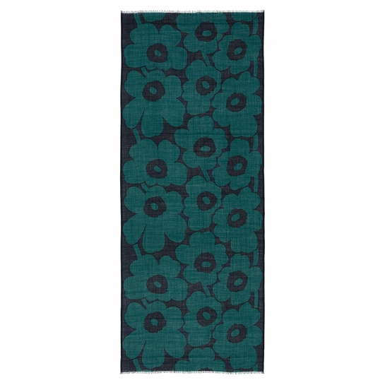 Marimekko Fiore Unikko Dark Green / Navy Sheer Wool Scarf