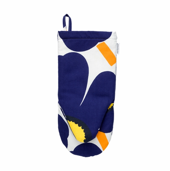 Marimekko Indigo/Yellow Unikko Oven Mitt Aprons, Oven Mitts, & Pot Holders
