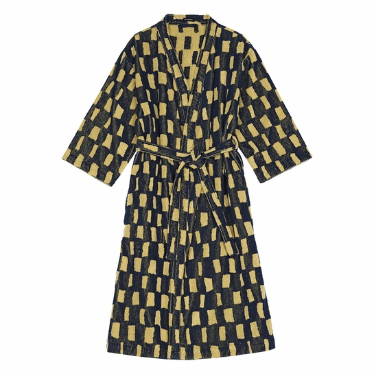 Marimekko Iso Noppa Navy / Yellow Bathrobe Finnish Gifts for Him