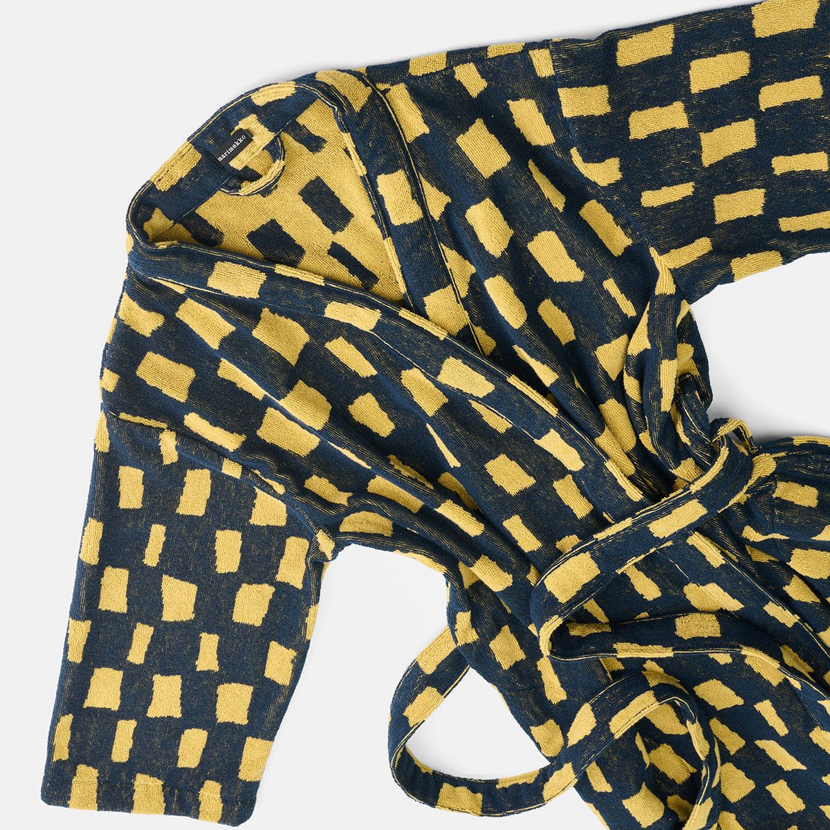 Marimekko Iso Noppa Navy / Yellow Bathrobe Finnish Gifts for Him