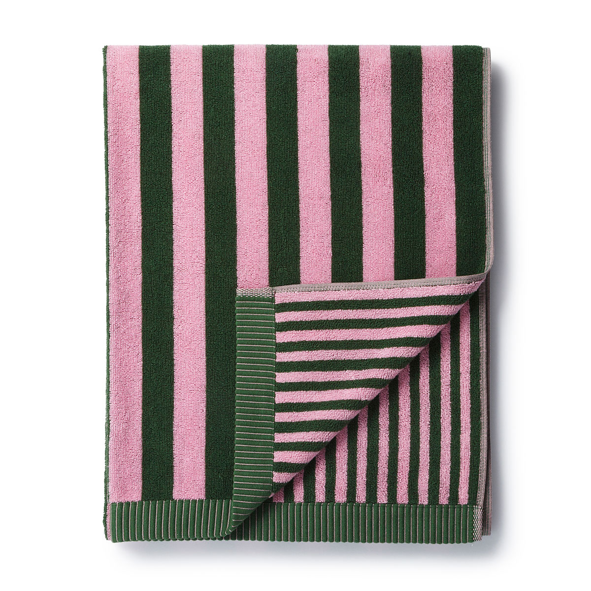 Marimekko Kaksi Raitaa Green / Pink Bath Towel Marimekko Kaksi Raitaa
