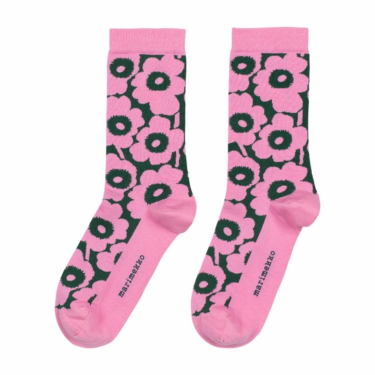Marimekko Linjaus Unikko Pink / Dark Green Socks