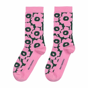 Marimekko Linjaus Unikko Pink / Dark Green Socks