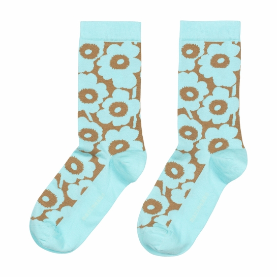 Marimekko Linjaus Unikko Turquoise / Brown Socks