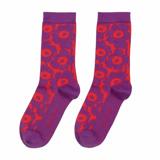 Marimekko Linjaus Unikko Violet / Red Green Socks