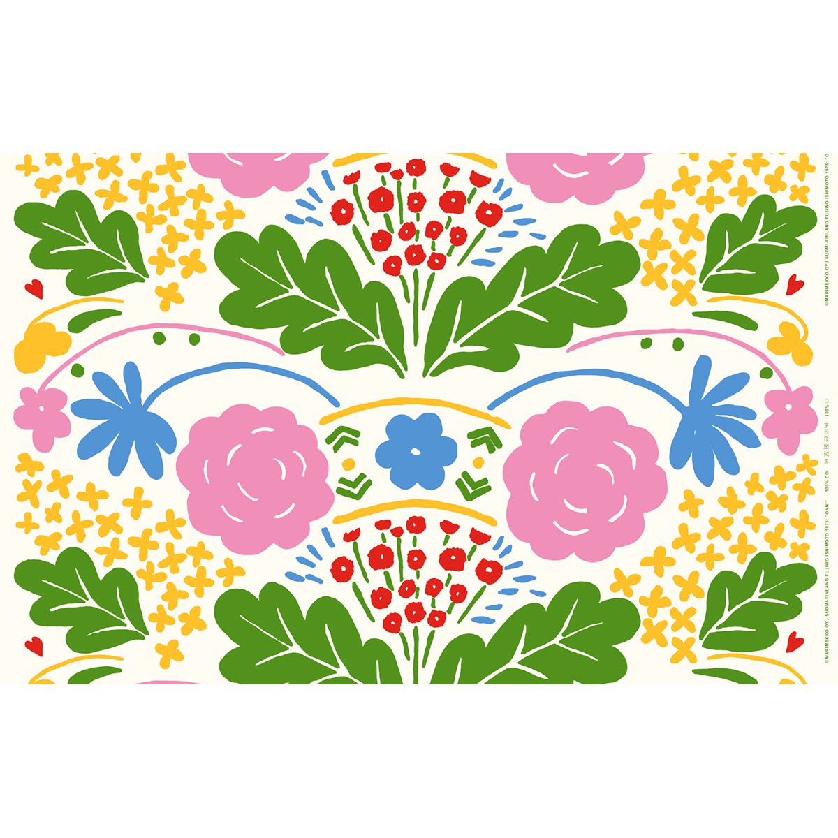 Marimekko Onni White / Multi Acryliccoated Cotton Fabric Made in Finland