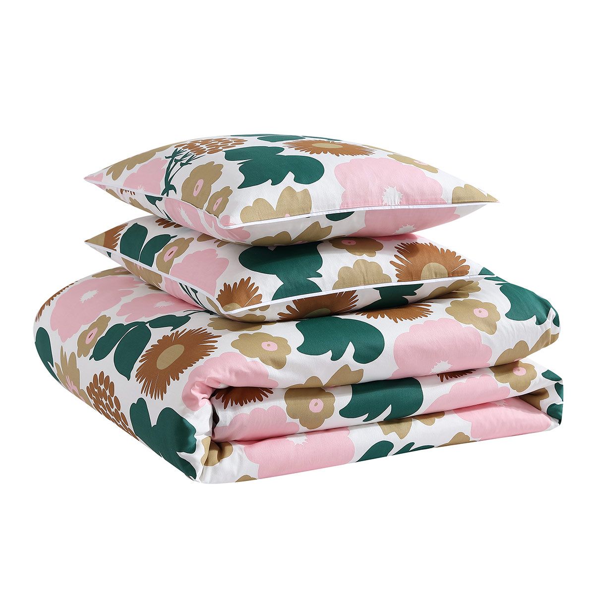 Marimekko Pieni Kukkatori Pink / Beige / Green Full / Queen Duvet Cover Set Marimekko Pieni