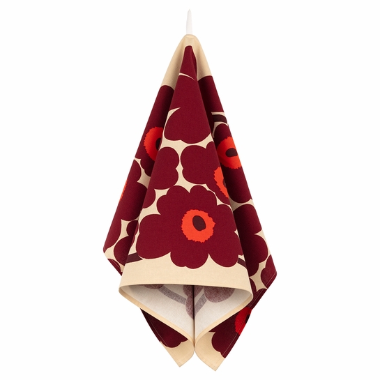 Marimekko Pieni Unikko Burgundy / Red / Beige Tea Towel