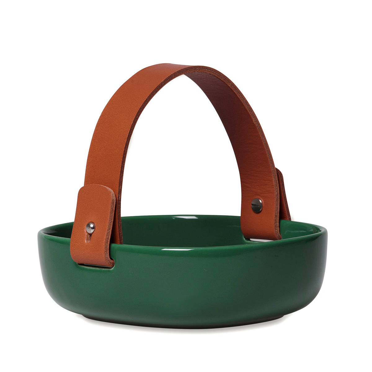 Marimekko Pikku Koppa Green Serving Dish w/ Leather Handle Serving