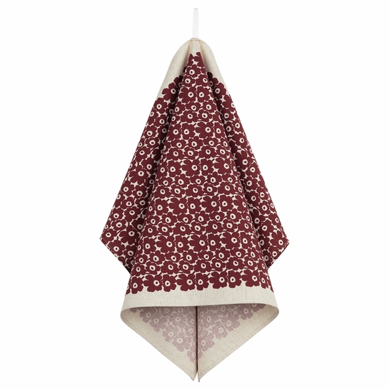 Marimekko Pikkuinen Unikko Burgundy / Cream Tea Towel