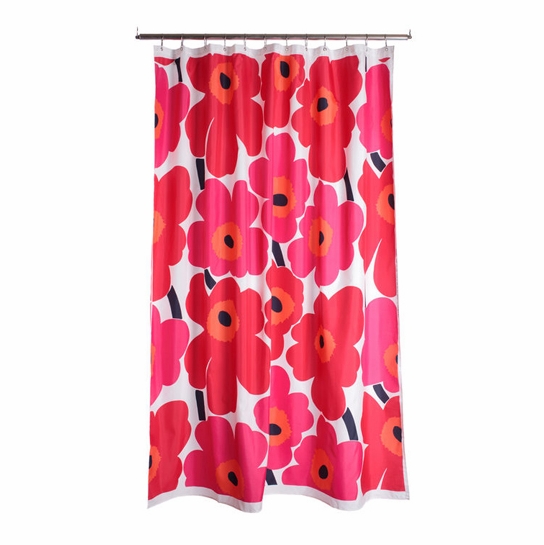 Marimekko Red Unikko Long Polyester Shower Curtain