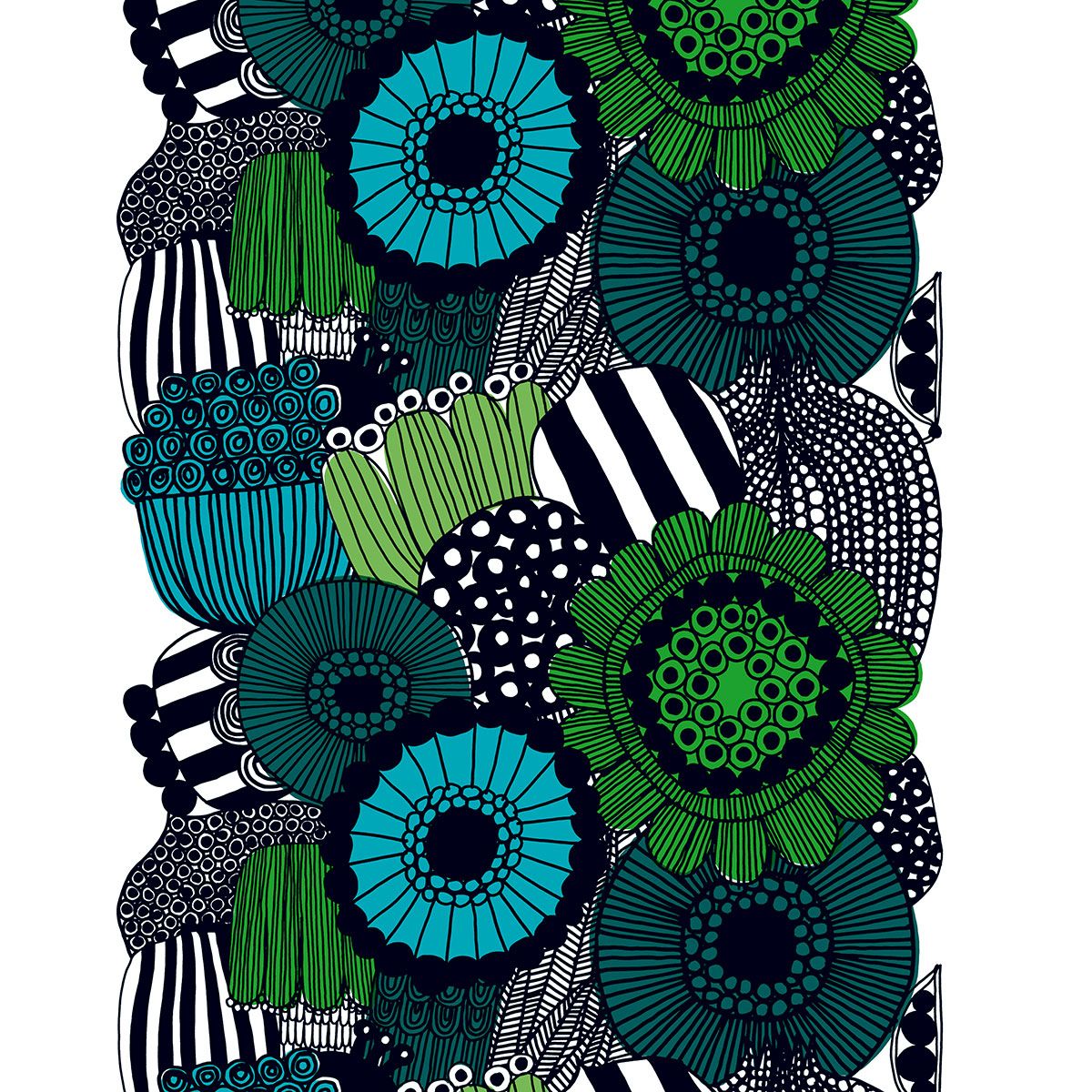 Marimekko Siirtolapuutarha Green / Blue / Black / White Acrylic Coated