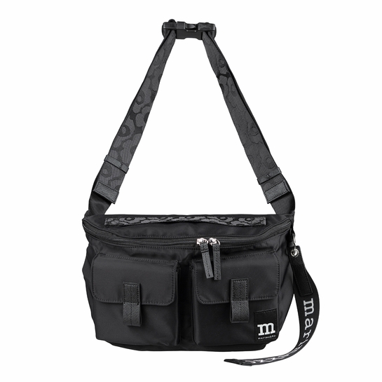 Marimekko Solid Black Medium Sling Shoulder Bag w/ Unikko Strap