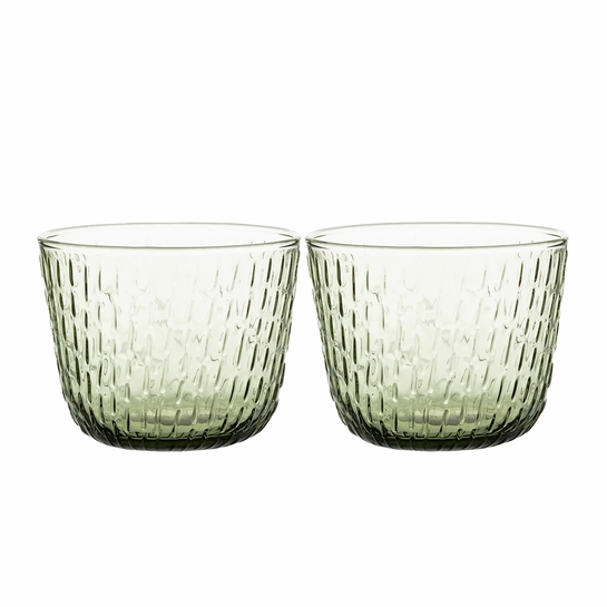 Marimekko Syksy Olive Green Glass Tumblers Set of 2 Outlet Sale