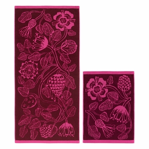 Marimekko Tiara Burgundy / Pink Bath Towel & Hand Towel Gift Set