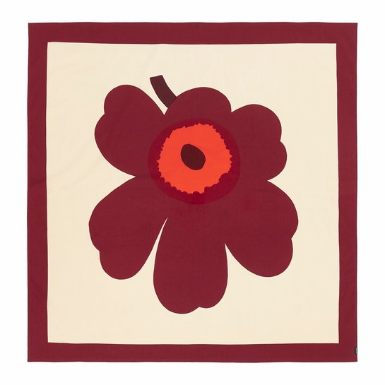 Marimekko Unikko Burgundy / Red / Beige Square Tablecloth