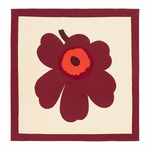 Marimekko Unikko Burgundy / Red / Beige Square Tablecloth