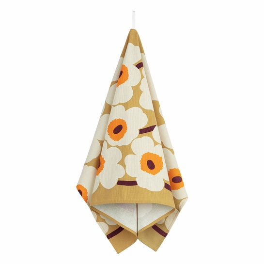 Marimekko Unikko Caramel / Orange / Burgundy Tea Towel