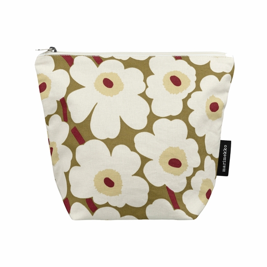 Marimekko Unikko Cream / Olive Green / Burgundy Large Kaje Cosmetic Bag