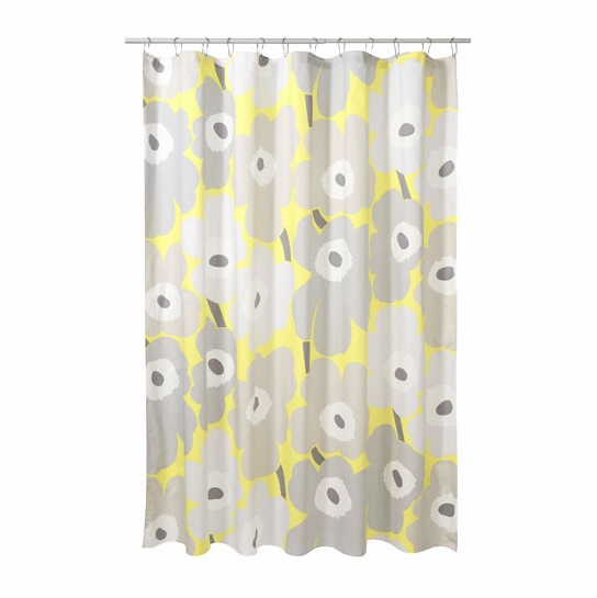 Marimekko Unikko Grey / Yellow Cotton Shower Curtain Marimekko Shower