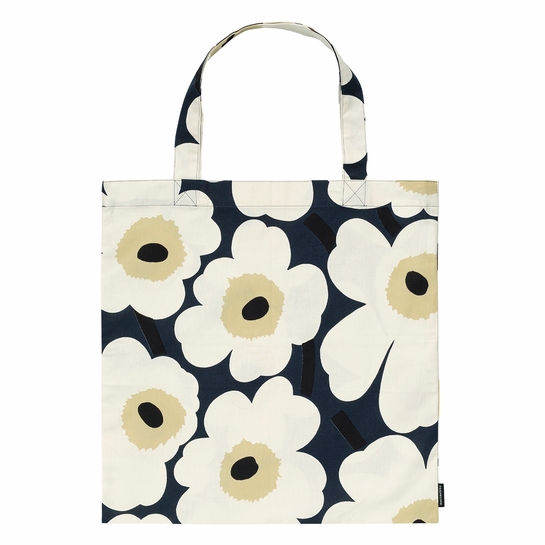 Marimekko Unikko Straw / Midnight Blue Tote Bag