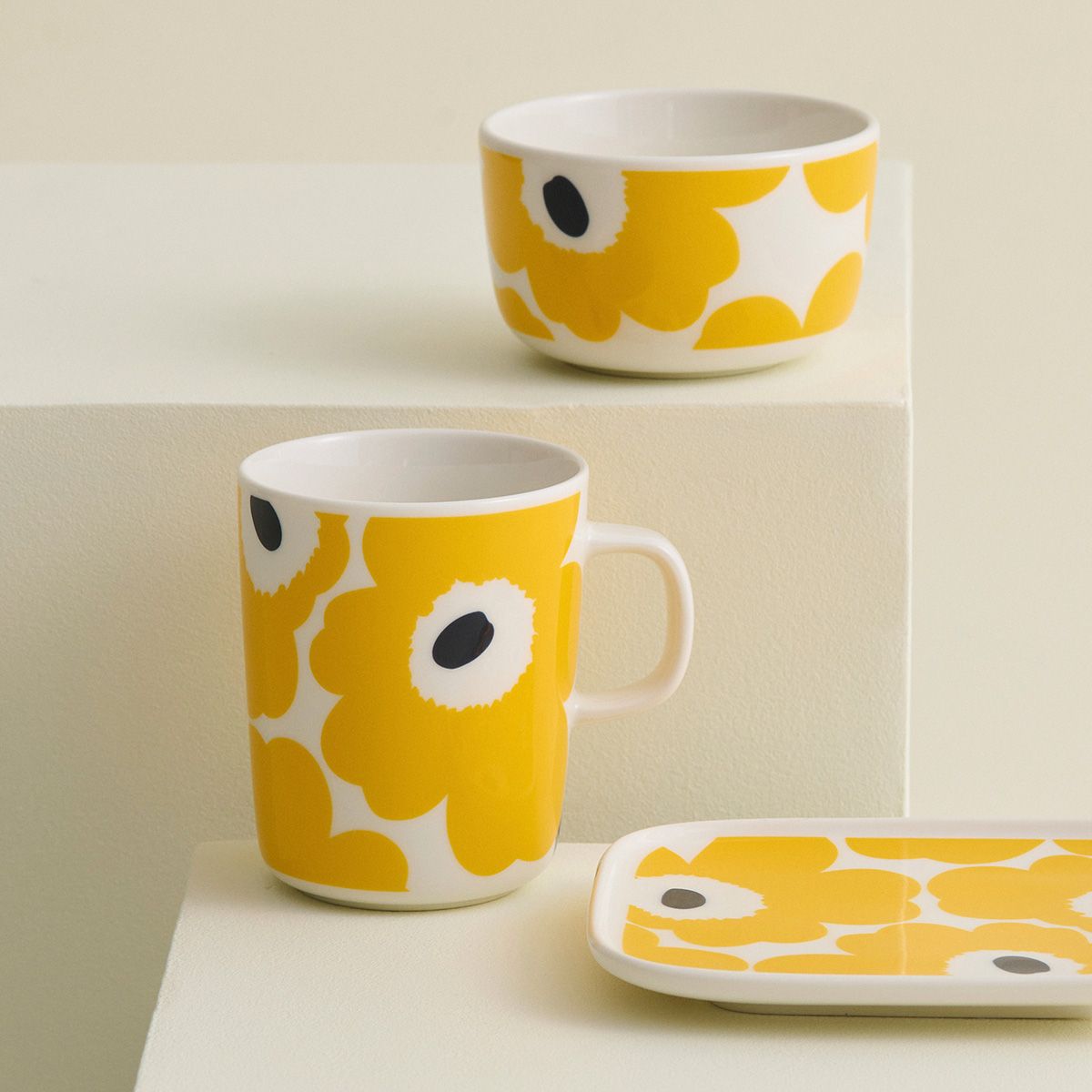 Marimekko Unikko Yellow / White / Dark Blue Dessert Bowl Marimekko Sale