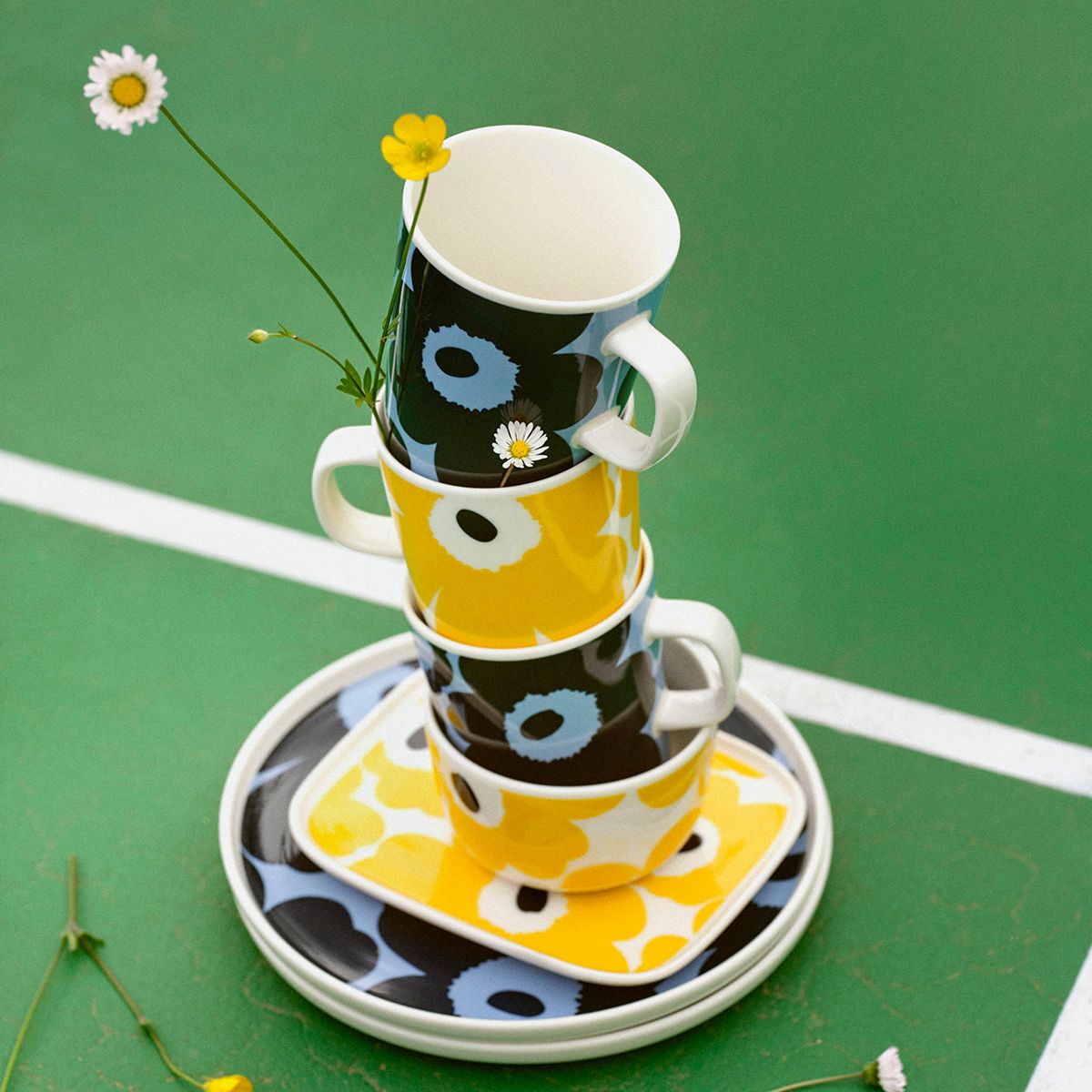 Marimekko Unikko Yellow / White / Dark Blue Mug Marimekko Sale