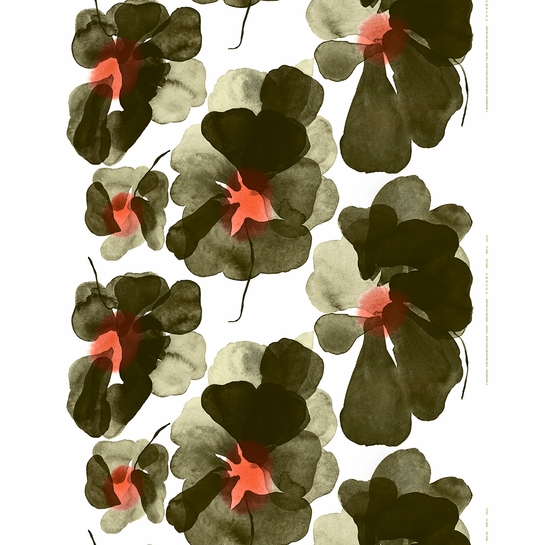 Marimekko Valssi Forest Green / Red Medium Weight Cotton Fabric Repeat