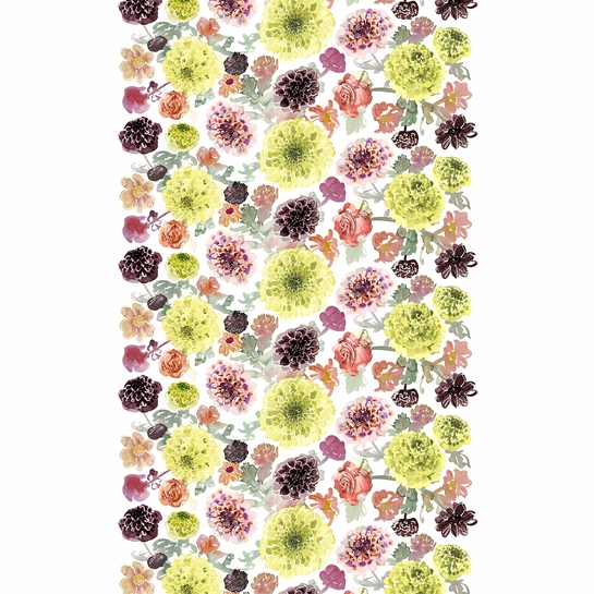 Pentik Daalia White / Green / Multi Acrylic-Coated Cotton Fabric