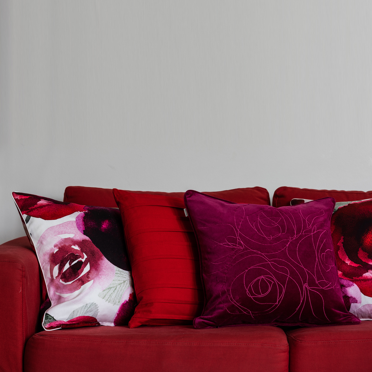 Pentik Ruusu Burgundy Velvet Throw Pillow Throw Pillows