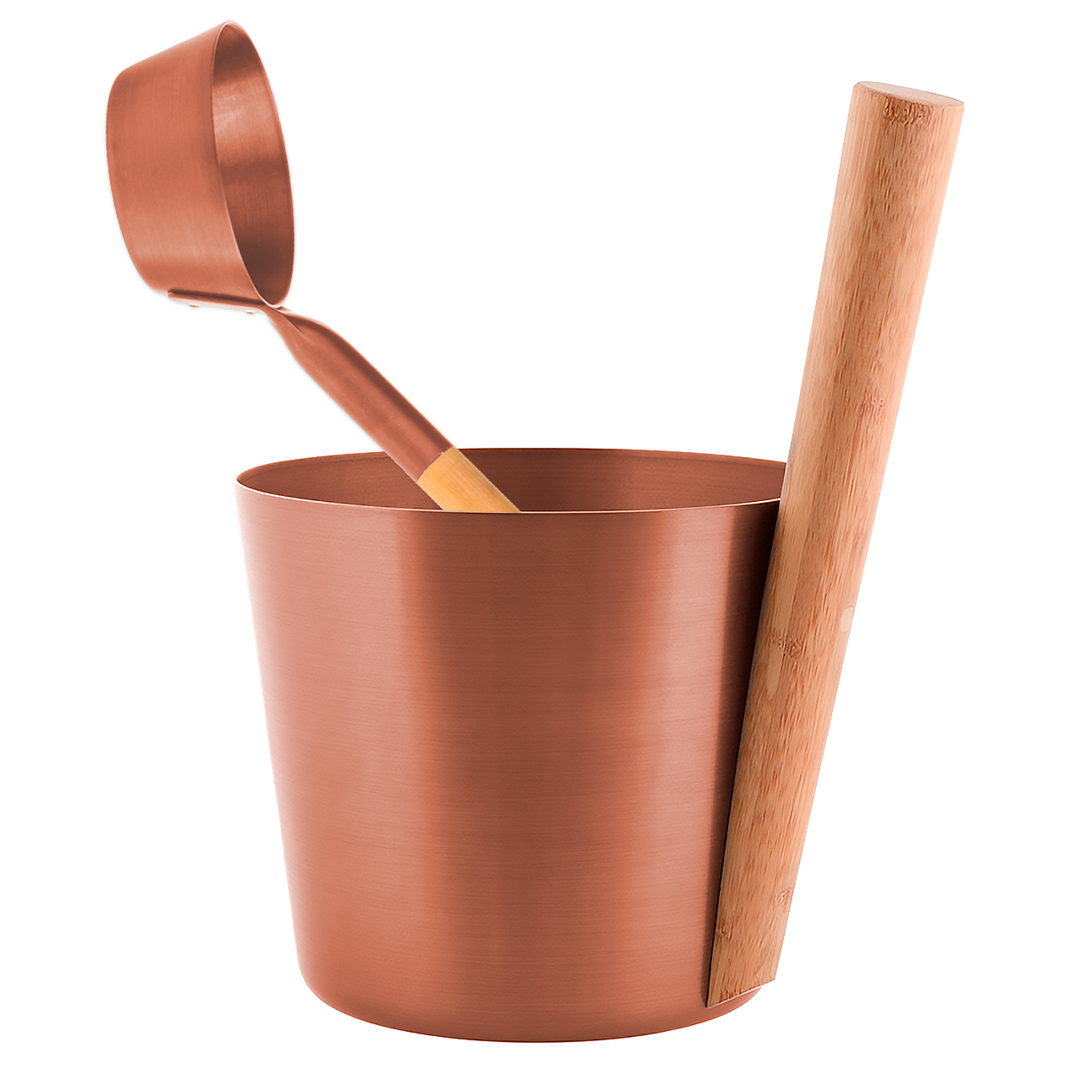 Rento Copper Aluminum & Bamboo Sauna Bucket + Ladle Set Rento