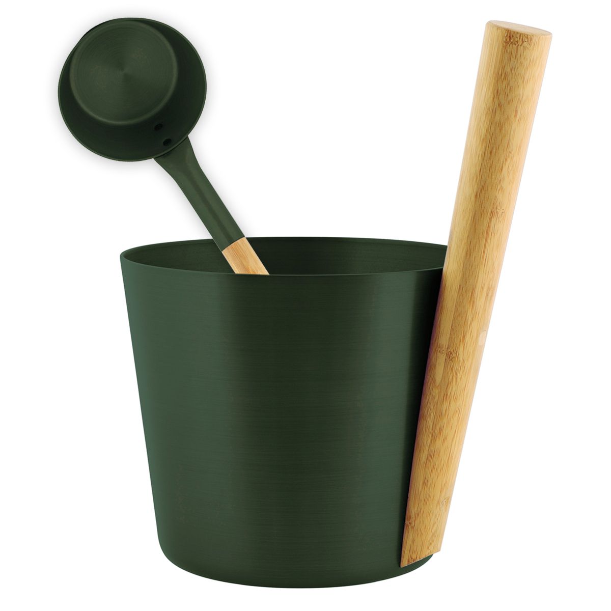 Rento Juniper Green Aluminum & Bamboo Sauna Bucket + Ladle Set Rento