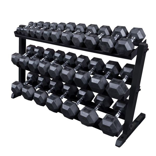 Body Solid 5-70lb Rubber Encased Dumbbell Set W/Rack