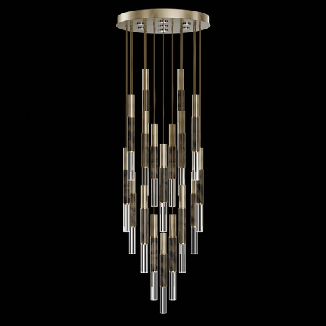 100018-511 Fine Art Lighting Antonia 31"W Round Pendant with Soft Gold Leaf/Brass/Charcoal Finish