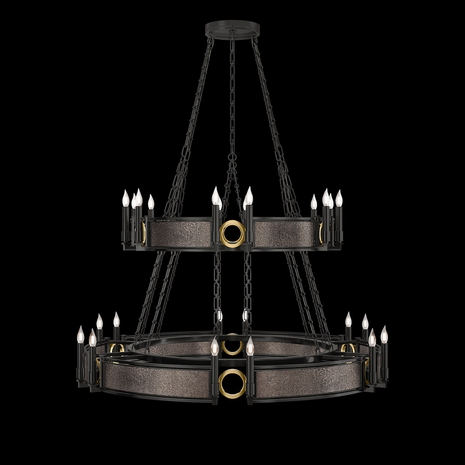 100036-111 Fine Art Lighting Mirage 50"W Round Chandelier with Black Iron/Brass/Pebble Finish
